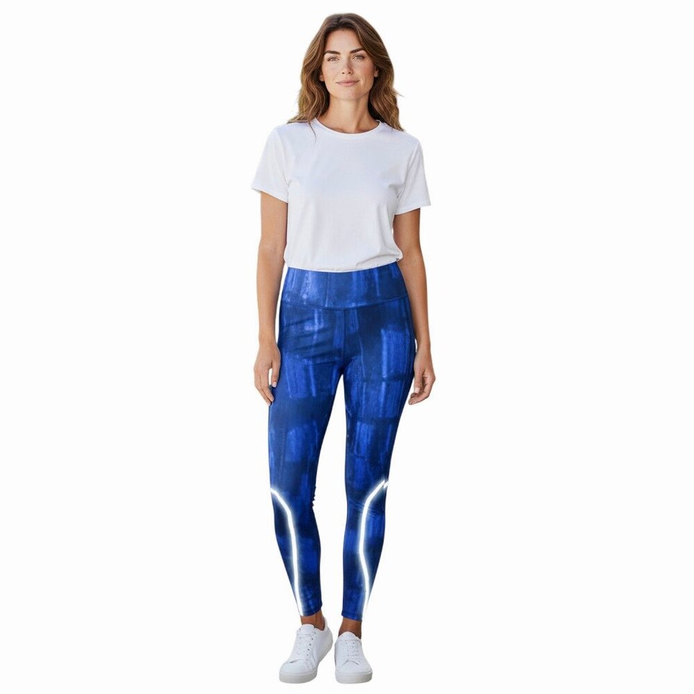 Zella Leggings Mesh Portion Reflective Stripes Pocket Cool Print
